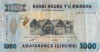 Rwanda One Thousand Francs from Rwanda
